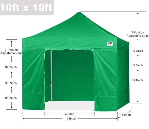 ABCCANOPY Easy Pop Up Canopy Tent with Sidewalls 10x10 Commercial -Series - color: kelly green, size: 10X10