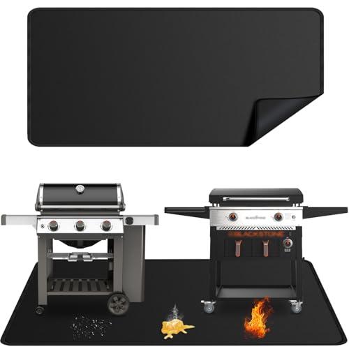 100x39 inches Extra-Large Under Grill Mats for Outdoor Grill, Double-Sided Fireproof Protective Mat, Oilproof Waterproof BBQ Fire Pit Fireplace Mat - color: 100"x39"