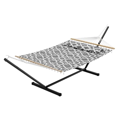 GarveeHome 2 Person Hammock with Stand, Heavy Duty Hammock with Carrying Bag, Soft Pillow, 475 lbs Capacity, Freestanding & Portable for Patio, Garden, Camping, Light Grey - color: Widen--light Grey