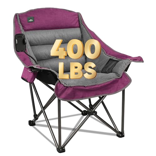 Northroad Oversized XL Padded Camping Chair w/Cell Phone Holder, Large Camp Lounge Chair, Foldable Lawn Chair w/Cup Holder,Carry Bag for Outdoor Hiking, Beach, Picnics, Heavy-Duty 400-lbs Capacity - color: Ph-purple