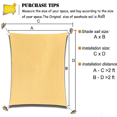 Rectangle Sun Shade Sail Canopy, 16' x 26' Patio Shade Cloth Outdoor Cover - Sunshade Fabric Awning Shelter for Pergola Backyard Garden Carport (Sand) - color: Sand, size: 16' x 26' Rectangle