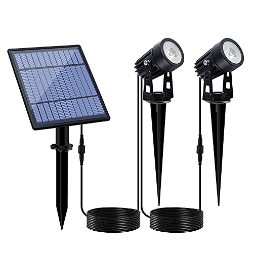 APONUO Metal Solar Spot Lights Outdoor with 9.8ft Cable Solar Powered Landscape Lighting Low Voltage IP65 Waterproof Auto On/Off for Outside Garden Yard Landscape Pathway Garage-Cool White(2-in-1) - color: Cool White, size: 2-IN-1