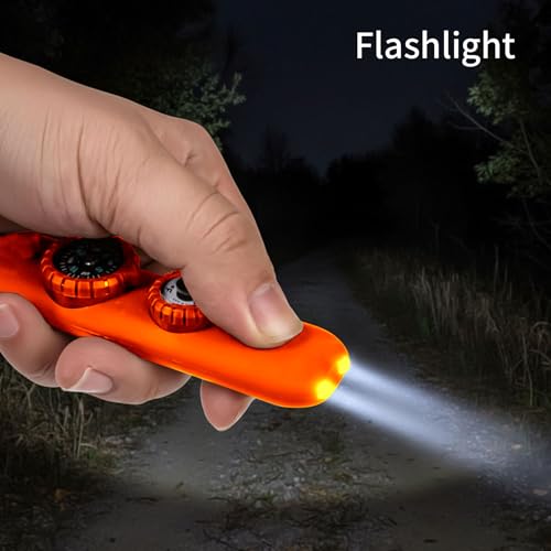 Multifunctional Survival Emergency Whistle for Kids with Compass Hiking Survival, Thermometer & Neck Lanyard | Emergency Safety Gear for Hiking, Camping, Kayaking, Boating, Climbing - color: orange red