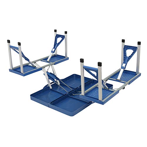 Folding Picnic Table with Umbrella Hole,Aluminum Suitcase Portable Outdoor Table with 4 Seats,for Patio,Porch or Camping Table and Chair Set (Blue)