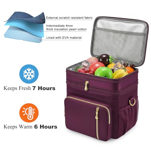 MIYCOO Lunch Bag & Lunch Box for Women Men, Double Deck Leakproof Insulated Soft Large Adult Camping Cooler bag for Work, Beach, Picnic, Travel (Purple, 15L) - color: 3 - Purple