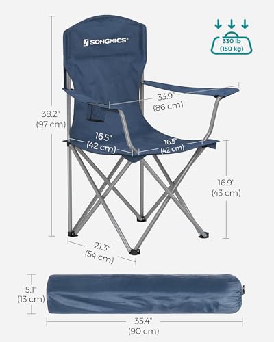 SONGMICS Set of 2 Folding Camping Chairs, Comfortable, Heavy Duty Structure, Max. Load Capacity 330 lb, Outdoor Chair with Cup Holder, for Camping, Garden, Fishing, Terrace, Twilight Blue UGCB008Q02 - color: Blue, style: 2PC (21.3"D x 33.9"W x 38.2"H)