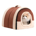Hollypet Cat Bed Self-Warming 2 in 1 Foldable Kitty Cave Hut House Nest Pet Sleeping Bed, Crystal Velvet Pet Condo for Indoor Cats, Brown Arched Cave - color: Brown Arched Cave