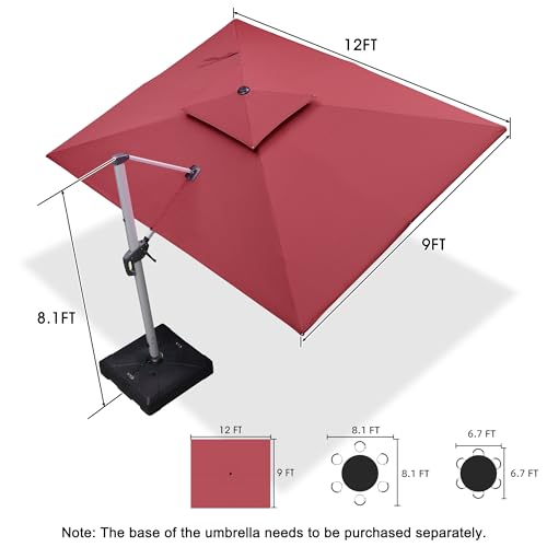 PURPLE LEAF Rectangle Patio Umbrella 9' X 12' Large Cantilever Umbrella, Terra - color: Terra, size: 9' X 12'