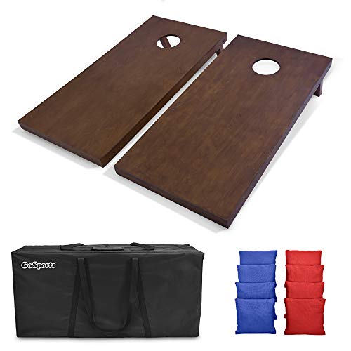 GoSports 4 ft x 2 ft Regulation Size Wooden Cornhole Boards Set with Dark Brown Finish - Includes Carrying Case - color: Classic Red & Blue, size: 4 ft x 2 ft