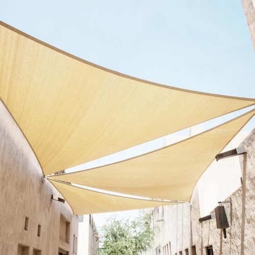 Sun Shade Sail Sand Yellow Triangle 10'X10'X10' Permeable Garden Canopy for Outdoor Patio Backyard and Deck Sun Protection Fabric with Fade and Tear Resistance - size: Triangle-10FTx10FTx10FT