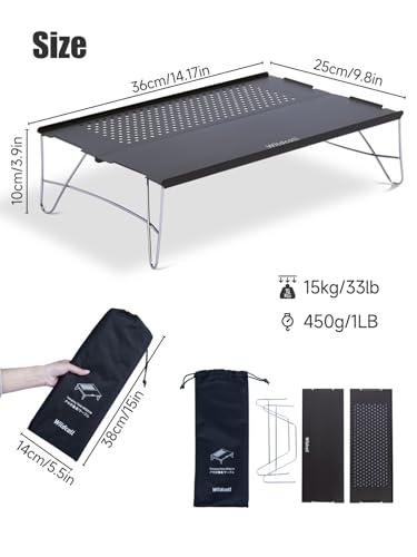 WildCall Ultralight Backpacking Table, Mini Folding Camping Table with Carry Bag, Compact Portable Aluminum Table for Hiking, Backpacking, Cooking, Beach, Travel Gear - color: Gunmetal