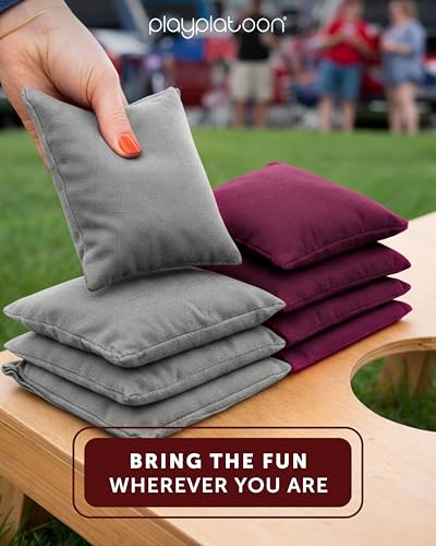 Play Platoon Cornhole Bags Weather Resistant- Set of 8 Regulation Bean Bags for Tossing- Official Professional Size & Weight Corn Hole Bags Two Color All Weather Cornhole Beans Bag Set with Tote Bag - color: Gray & Burgundy