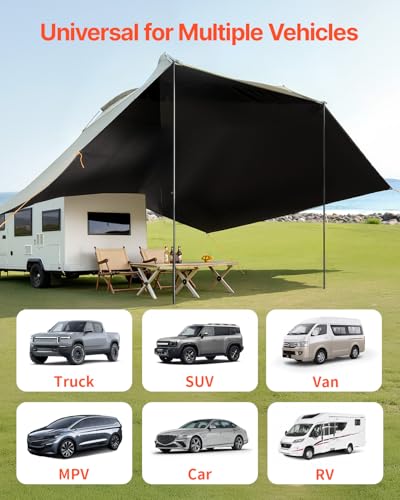 VEVOR Versatility Camping Tent, Auto Canopy Sun Shade UV50+ PU3000mm, Car Tailgate Sun Shelter for Truck Bed, SUV, RV, Van, Trailer and Overlanding, Portable Teardrop Awning Canopy Tear Resistant Tarp - color: ArmyGreen 10X7ft Car Awning