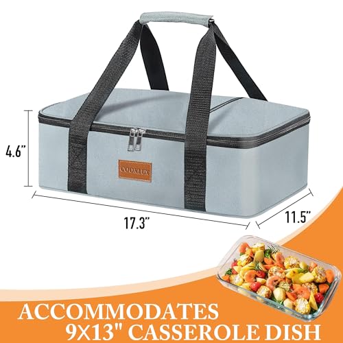 Insulated Casserole Carrier - Single Layer Design, Food Warmer Bag for Hot&Cold Food Travel, Fits 9x13 Casserole Dish, Leak-Proof, Durable Nylon, Zip Pockets, Grey - color: grey-1