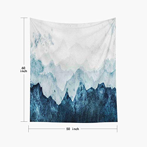 EMMTEEY Tapestry Wall Hanging for Women, Tapestries Décor Living Room Bedroom for Home Inhouse 50X60 Inches Blue Mountains Silhouette Fading in Distance Perspective Watercolor - color: Blue Grey White, size: 50"L x 60"W