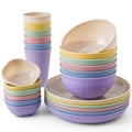SHECIPIN 24-Piece Wheat Straw Dinnerware Set, Large Round Plates, Bowls and Cups, Unbreakable dish set, Dishwasher and Microwave Safe, Outdoor Camping Dishes - color: Colorful+ dipping sauce cups