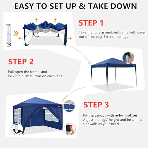 COBIZI 10x10 Pop Up Canopy Tent with 4 Removable Sidewalls, UPF 50+ Waterproof 10x10 Outdoor Portable Canopy for Commercial, Parties, Backyard, Beach with Carry Bag, Ropes, Stakes (Navy Blue, 10'x10') - color: Deep Blue, size: 10x10 FT
