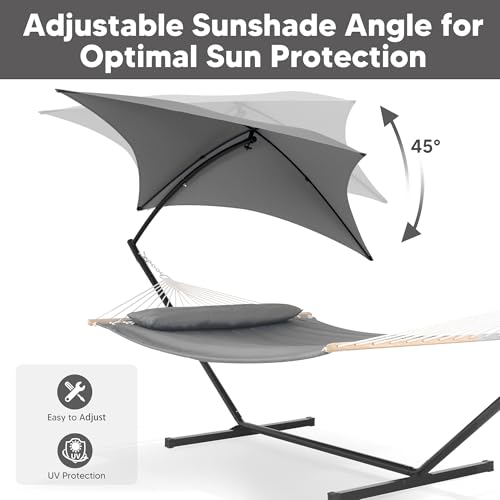 SUNCREAT Hammocks for Outside with Stand, Porch Hammock and Stand, 475 lbs Capacity, Patent Pending, Light Gray - color: Light Gray