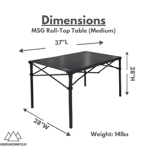 MOUNTAIN SUMMIT GEAR Heavy-Duty Roll-Top Table for Camping - Portable Aluminum-Top Folding Table with Steel Frame by Caddis Sports (Medium) - size: Medium