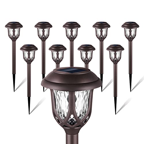 EXCMARK 10 Pack Solar Lights Outdoor Decorative Garden Yard Lights for Pathway Walkway Sidewalk Driveway. (Brown, Warm White) - color: Brown, style: Warm white light