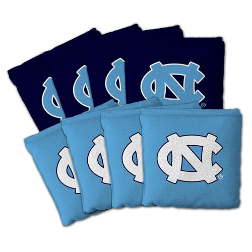 YouTheFan Officially-Licensed NCAA Set of 8 Cornhole Bags - All Weather Dual Sided Slide & Stop - Regulation Size with Carry case - color: North Carolina Tar Heels