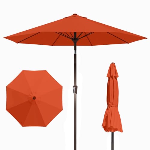 PatioKingdom Auto-Tilt 9FT Patio Umbrella Outdoor with 8 Sturdy Fiberglass Ribs,Market Table Umbrella for Pool,Backyard,Deck and Garden - color: Orange, size: 9FT