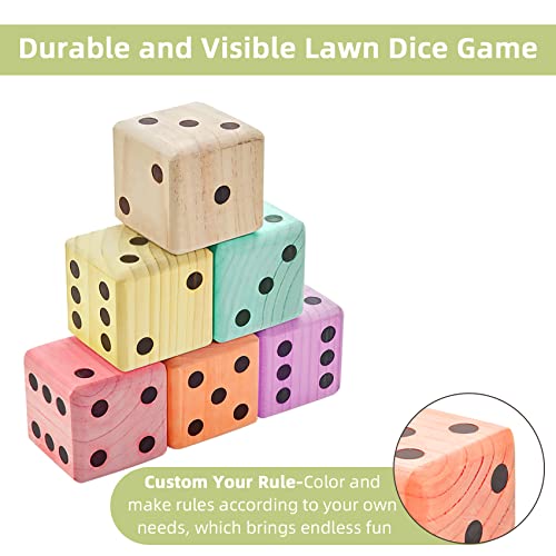 ApudArmis Giant Wooden Yard Dice, 3.5In Big Die Lawn Game Set with Scoreboard & Carrying Bag - Large Pine Wooden 6 Dice Backyard Game for Adults Family - color: Natural Wood