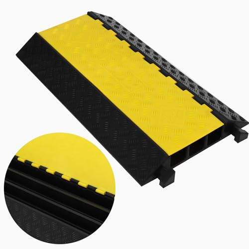 GarveeTech Rubber Cable Ramp 3 Large Channel Cable Protector Ramps, 28000 LBS Load Capacity Heavy Duty Traffic Speed Bump Cable Wire Cord Cover Ramp Driveway Hose Cord Protective, 1 Pack - size: 37''*20''*3''-3 Large Channel