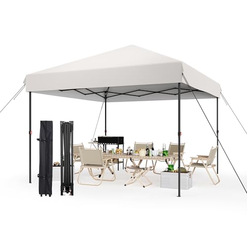 Pop Up Canopy Tent 10x10ft Portable Outdoor Sun Shelter UPF 50+ Waterproof 3 Adjustable Heights Easy Setup with Wheeled Carry Bag for Patio Garden Beach Parties Grey 3m x 3m - color: White, size: 3M*3M