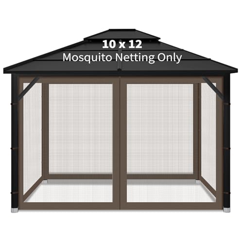 Gazebo Replacement Mosquito Netting Outdoor Universal Gazebo Canopy 4-Panels Screen Sidewalls with Zipper for Patio Garden (Coffee, 10x12) - color: Coffee, size: 10x12