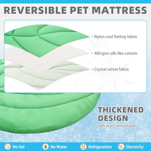 KOOLTAIL Upgrade Cat Self Cooling Mat for Summer, Reversible Thicken Pet Sleeping Blanket Pad Kennel Reusable Washable Waterproof Breathable Seat, Easy Carry Mats for Crate Car Playpen Puppy - color: Leaf Green, size: 25*30 in