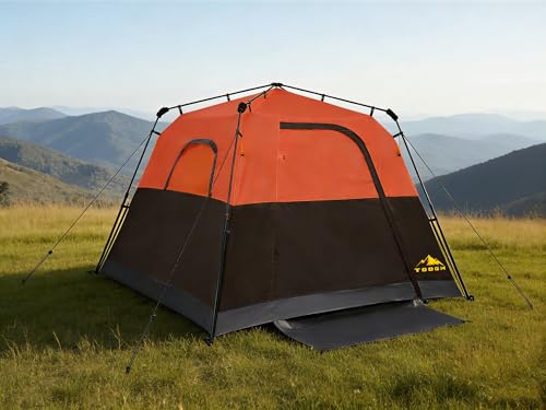 3/4 Person Camping Tent with 1 Door, 4 Windows, and Upgraded Ventilation– Instant Setup, Waterproof, 8'x 8'x 67''Oxford Fabric Floor Pop Up in 60 Seconds Includes Rainfly and Backpack - color: 4 Person Brick Red/2-Layer