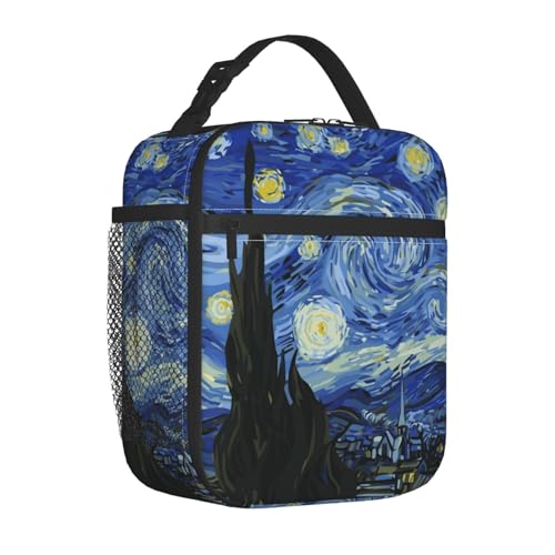 Night Sky The Starry Night Insulated Lunch Bag Portable Reusable Zipper Lunch Box For Men Women Work Picnic Travel Camping - color: Black5