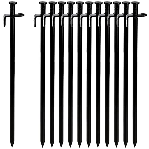 Lawei 12 Pack Tent Stakes, 12 Inch Heavy Duty Forged Steel Tent Pegs, Metal Camping Tarp Pegs Stakes for Outdoor Camping Canopy Trip, Unbreakable and Inflexible, Black