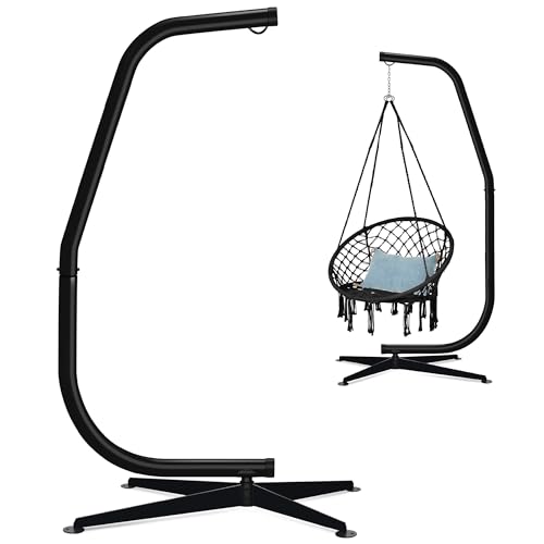 Best Choice Products Metal Hanging Hammock C-Stand for Chair/Weather-Resistant Finish, Offset Base - Stand Only - Black - color: Black