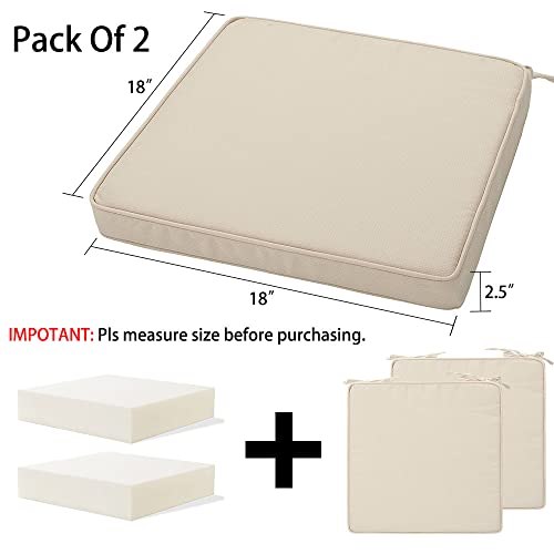 Magpie Fabrics Indoor Outdoor Waterproof Square Chair Cushion, 18" x 18" x 2.5", 2 Pack, Water Resistant Seat Cushions, for Patio Garden Office, Olefin Beige - color: Olefin Beige