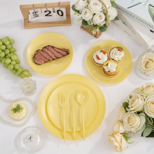ejonirinjonir EI 150pcs Yellow Plastic Plates,Heavy Duty Bright Disposable Plate,Fancy Plastic Plates for Party,Yellow Dishes for Wedding,Easter,Afternoon Tea Party,Spring - color: Yellow Frosted Plastic Plates