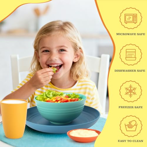 Wheat Straw Dinnerware Sets, Unbreakable Plates and Bowls Sets of 16, Kids Dinnerware Set Sevice for 4, Dishwasher & Microwave Safe Dish Set for Kitchen, Outdoor, Camping - Multi - color: Multicolor, size: 16 PCS