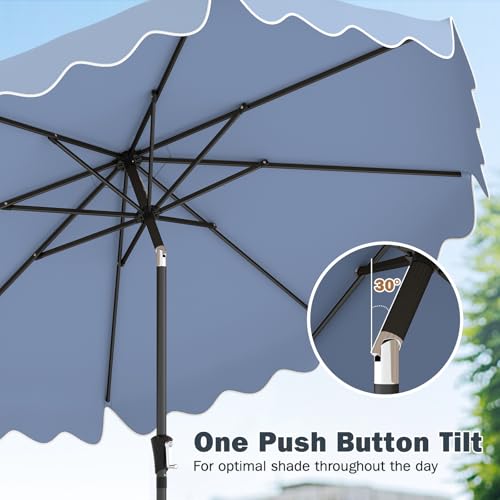 Tangkula 9 FT Patio Umbrella with Base Included, 2-Tiers Outdoor Scalloped Table Umbrella with 2 Sandbags, Tilt Adjustment, Crank, 8 Ribs for Market Backyard Pool Deck Beach Lawn - color: Navy, size: 9 FT