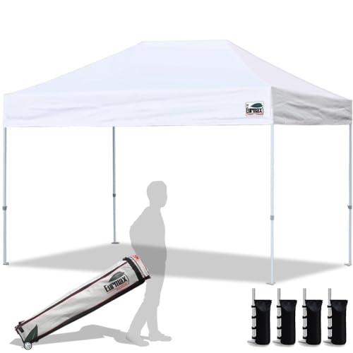 Eurmax USA 8x12ft Pop Up Canopy, Commercial Instant Tent for Outdoor Events, Patented No-Tip Rolling Storage Bag with 4 Sandbags, UV & Water Resistant, Heavy Duty Portable Shelter Gazebo,White - color: White, size: 8x12