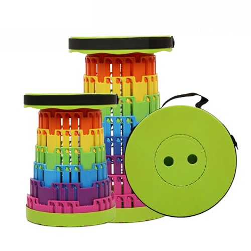 JAEMEYEM Collapsible Stool Chair, Upgraded Folding Stool for Adults Lightweight, Sturdy, Adjustable, Portable, Foldable Seat Sturdy Stools for Outdoor Camping Fishing Hiking Gardening BBQ - color: Green Rainbow, size: 1 pack