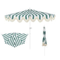 JONATHAN Y Half Umbrella UMB1201L Beverly 9 ft. Designer Classic Scalloped Fringe Market Patio with Crank, Tilt Button and UV Protection in Green/White, White Pole - color: Green/White - White Pole
