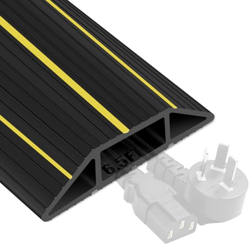 6.5Ft Cord Cover Heavy Duty Cable Protector 3 Channels Contains Cords, Cables and Wires, Easy to Unroll-Conceal Wires of Home, Office, Warehouse, Workshop, Concerts or Other Outdoors Surround (6.5Ft) - color: Black-Rubber, size: 6.5Ft
