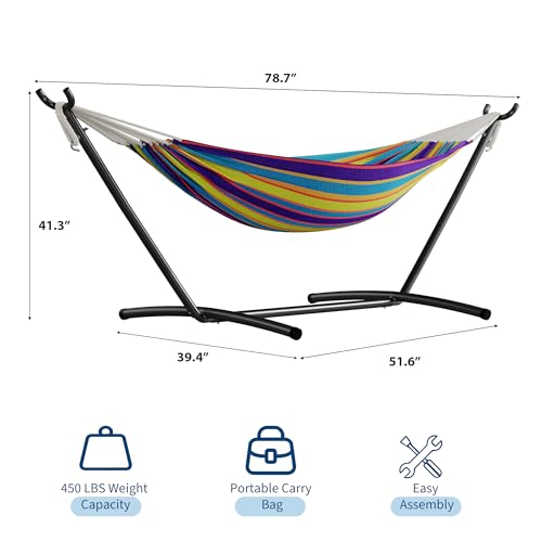 Garvee Double Hammock with Foldable Steel Stand and Carry Bag – Indoor/Outdoor Standing Hammock, 450 LBS Capacity, for Garden, Camping, Beach (Tropical) - color: Tropical