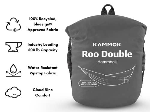 KAMMOK: Roo Double Hammock | Made from Strong & 100% Recycled Water Resistant Ripstop Fabric | Comfortable, Packable, Lightweight (Lifetime Adventure Grade Warranty), Granite Gray - color: Granite Gray, size: Roo Double