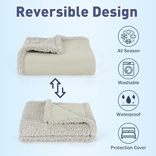 Kritter Planet Waterproof Bed Blanket for Dogs, Washable Stain Proof Pad Bed Cover, Reversible Leakproof Furniture Protector, Liquid Pee Proof Blanket for Couch Sofa, 80x60 inch, Queen Size - color: Camel/Taupe, size: 80"x60"