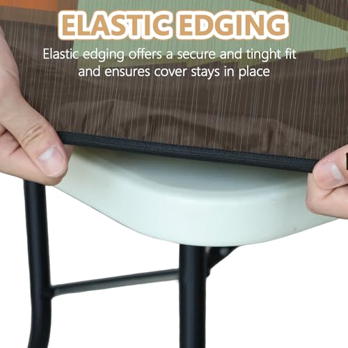 Picnic Table Cover with Bench Covers Elastic Edges, Outdoor Patio Camping Essentials 72 Inch 3PCS, Waterproof Camping Fitted Tablecloth with Handbags (Life is Best When You're Camping) - color: Wooden Camping Trailer