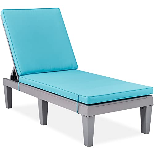 Best Choice Products Outdoor Lounge Chair, Resin Patio Chaise Lounger for Poolside, Backyard, Porch w/Seat Cushion, Adjustable Backrest, 5 Positions, 330lb Capacity - Gray/Teal - color: Gray/Teal