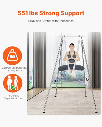 VEVOR Yoga Stand Frame, Max 441-551 lbs Load Swing Stand, Triangular Structure Aerial Rig, Aerial Silk Stands with Yoga Hammock, Standard & Height-Adjustable Version - color: White, style: Standard Version
