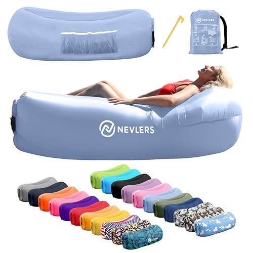 Nevlers Periwinkle Blue Inflatable Lounger | 210T Polyester Blow Up Couch | Inflatable Beach Chair w/ 450 lbs. Capacity, Pockets, & Carry Bag | No-Pump Air Couch for Use as Music Festival Accessories - color: Periwinkle, size: 1 Pack